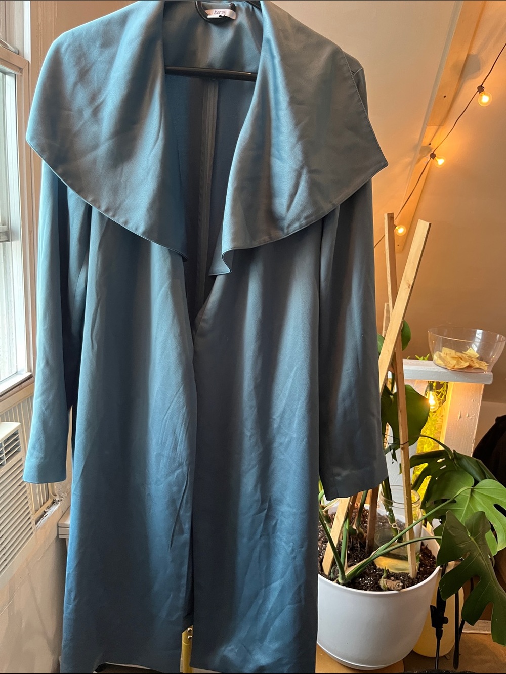 Bar III Teal Long Draped Collar Coat